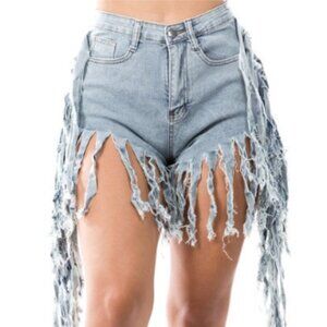 Womens High Waisted Denim Short Summer Wide Leg Raw Hem Hot Shorts Exotic s: XXL
